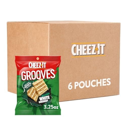 Cheez-It Grooves Crunchy Cheese Crackers, Snack Crackers, Lunch Snacks, Sharp White Cheddar (6 Pouches) - Image 1