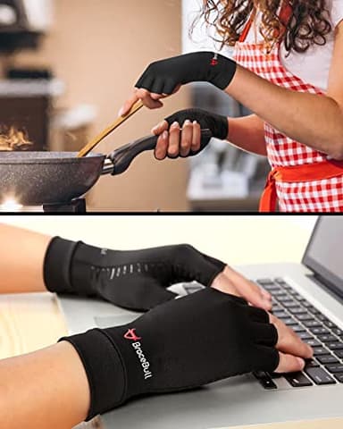 BraceBull Arthritis Gloves (1 Pair), Copper Infused Fingerless Compression Gloves for Relieve Muscle Pain, Carpal Tunnel, RSI, Rheumatoid, Tendonitis for Hands Pain for Women & Men (M, Black) - Image 7