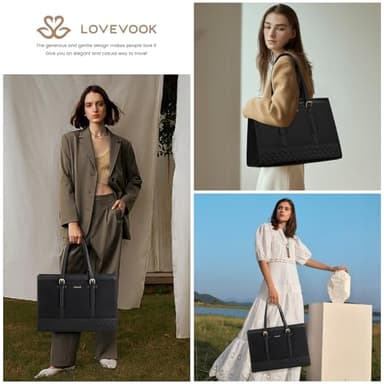 LOVEVOOK Laptop Bag for Women 15.6 inch Canvas Laptop Tote Bag, Large Capacity Work Bag with Clutch Purse, Computer Bag Office Business Briefcase, Casual Handbag for Travel College Teacher School - Image 2