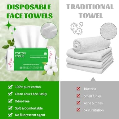 Disposable Face Towels 100 Count, Biodegradable Facial Towels for Sensitive Skin, Ultra Soft & Thick Face Cloth, Lint- free Dry Wipes for Makeup Remover, Skincare and Cleansing - Image 5