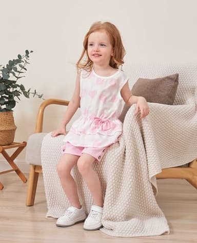 Kids Girl Clothes Heart Print Sleeveless Top and Shorts Baby Girl Summer Outfits Short Set(5-6T) - Image 3