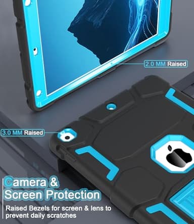 CCMAO iPad 9th Generation Case, iPad 8th/7th Generation Case, iPad 10.2 2021/2020/2019 Case with Kickstand, Heavy Duty Shockproof Hybrid Three Layer Protective Cover for Kids Boy Girl, Black+Sky Blue - Image 8