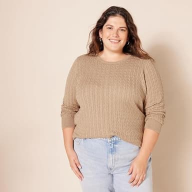Amazon Essentials Women's Lightweight Long-Sleeve Cable Crewneck Sweater (Available in Plus Size), Camel Heather, XX-Large - Image 6
