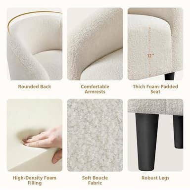Yaheetech Barrel Chairs, Furry Accent Chairs, Sherpa Chairs with Soft Padded Armrest, Fuzzy Club Chairs for Living Room Bedroom Waiting Room Office, Accent Chairs Set of 2, Ivory - Image 9