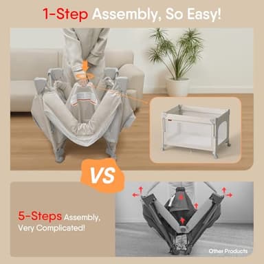 TinyGlow 4 in 1 Baby Bassinet, Pack and Play, Bedside Crib Sleeper, Diaper Changer, Quickly Assembled and Folded Portable Crib with Mattress and Mosquito Net, Easy to Carry - Image 5