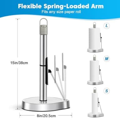AIDEA Paper Towel Holder with Spray Bottle, Kitchen Towel Holder for Countertop, Spring Arm for Easy Tear, One-Handed Stainless Steel Paper Towel Dispenser with Weighted Base, Silver - Image 2