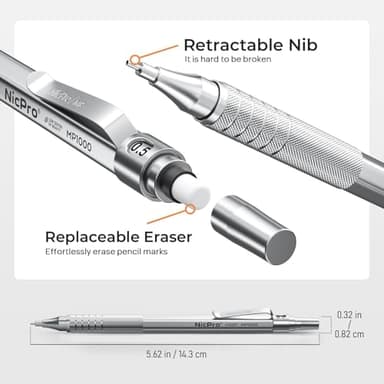 Nicpro 45PCS Black & Silver Metal Mechanical Pencil Set in Leather Case, Art Drafting Pencil 0.5, 0.7, 0.9 mm, 2mm Lead Holders for Sketching Drawing With 27 Tube (6B 4B 2B HB 2H 4H Colors)Lead Refill - Image 3