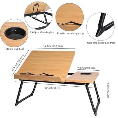 wishacc Book Stand for Reading in Bed, Bamboo Laptop Stand Adjustable Book Holder Tray with Page Paper Clips Multi Angles Adjustable Cooking Bookstands for Textbook Recipe Magazine Tablet Portable - Image 7