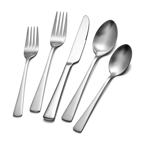 KINGSTONE Silverware Set for 8, 40-Piece 18/10 Stainless Steel Flatware Set,Forged Cutlery Set Matte Satin Finish, Dishwasher Safe - Image 1