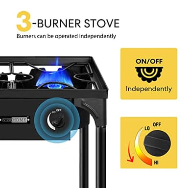 VIVOHOME 225,000 BTU Outdoor 3-Burner Propane Gas Stove, Heavy-Duty Camping Cooker with Detachable Legs Stand, Ideal for Backyard, Camping, and Outdoor Cooking - Image 4