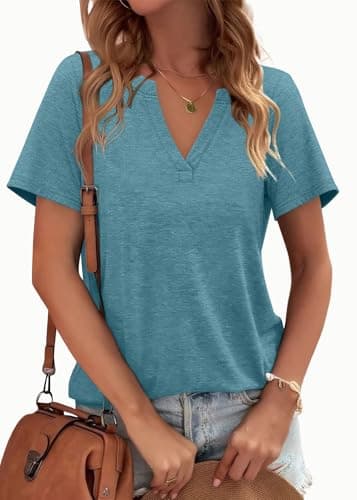 WEESO Blouses for Women Dressy Casual Summer Tops 2025 Shorts Sleeve V Neck T Shirts Business Casual Outfits Spring Clothes Loose Fit Soft Tee Shirts Green L - Image 4