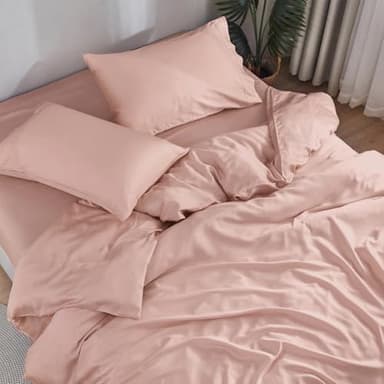 DOZ Sheet Set, 100% Viscose derived from Bamboo, Organically Grown, Buttery Soft, Cooling Sheets, High GSM, Deep Pockets - 3 Piece - 2 Pillowcases 1 Fitted Sheet (Blush, Queen) - Image 1
