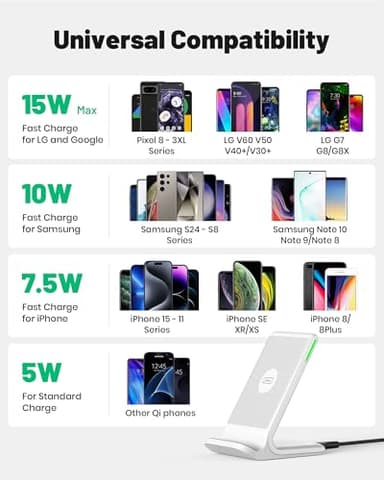 INIU Wireless Charger Station, 15W Fast Qi-Certified Wireless Charging Stand for Official and Home Compatible with iPhone 17 16 15 14 13 12 Pro XS Samsung Galaxy S23 S22 S21 Note 20 Google etc - Image 4