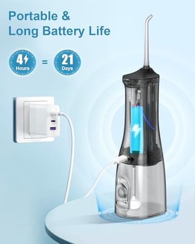 Operan Water Flosser for Teeth Cleaning Upgraded 300ml Cordless Water Dental Flossers Rechargeable Oral Irrigator with 4 Modes 4 Jet Tips IPX7 Waterproof Water Floss for Home Travel (Black)+1Pack - Image 4