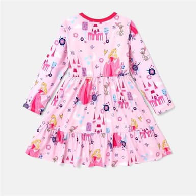 Disney Princess Aurora Dress Toddler Girl Floral Skater Dresses Long-Sleeve Casual A-Line Playwear Kids Winter Fall Clothes School Outfit Pink 2T - Image 2