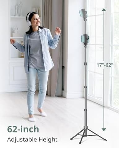 SENSYNE 62" Phone Tripod & Selfie Stick, Extendable Cell Phone Tripod Stand with Wireless Remote and Phone Holder, Compatible with iPhone Android Phone, Camera - Image 2