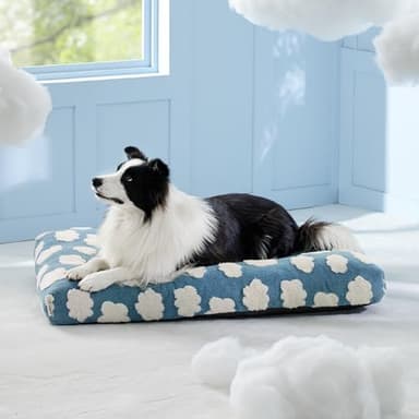Lesure Cute Large Dog Bed for Crate-Thick Shredded Chopped Foam Pet Bed Indoor with Removable Washable Cover, Modern Fuzzy Plush & Anti Slip Bottom, Blue - Image 2