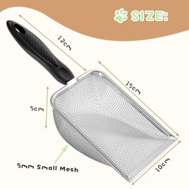UMUACCAN Cat Litter Scoop,Sturdy Litter Cleaner Corner Shovel,Stainless Steel Mesh Litter Shovel,Easy to Clean Reptile Terrarium Sand Waste,Beach Shovel(Black) - Image 2