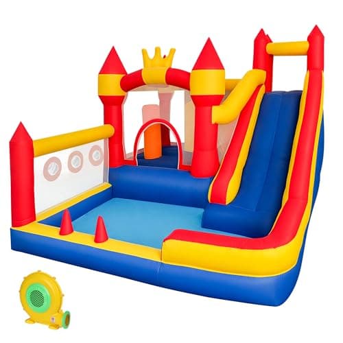 Liaakrr Bounce House, 8-in-1 Bounce House for Kids, Bouncy House with Slide, Climbing Wall, Ball Pit, Obstacles, Trampoline & Basketball Hoop – Includes Blower for Indoor & Outdoor - Image 1