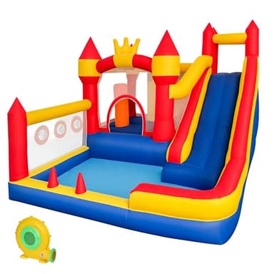 Liaakrr Bounce House, 8-in-1 Bounce House for Kids, Bouncy House with Slide, Climbing Wall, Ball Pit, Obstacles, Trampoline & Basketball Hoop – Includes Blower for Indoor & Outdoor - Image 1