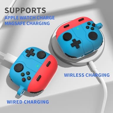 DamonLight Game Case for AirPods 4 Cover Shock-Proof Protective Silicone Case with Cleaning Pen and Keychain Accessories for Apple Airpods 4th Generation (Blue & Red) - Image 5