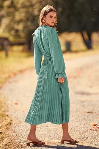 PRETTYGARDEN Women Long Flowy Dress Spring Fall Fashion Clothes Casual Pleated A Line Midi Dresses (Green,Medium) - Image 2