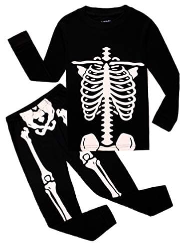 Family Feeling Big Boys Girls Golw-in-The-Dark Skeleton Halloween Pajamas Sets Long Sleeve Kids Pjs Size 10
