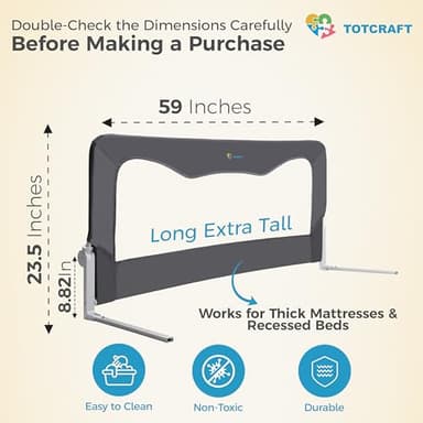 Bed Safety Rails for Toddlers - Bed Rail Guard for Queen, King, Full Szie, Twin Mattress Bed (Grey, 59Wx23.5H Inch (Long Extra Tall)) - Image 2