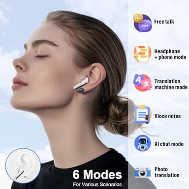Ai Translation Earbuds Real Time, 3-in-1 Buletooth 5.3 Translator Earbuds with 5 Translation Modes/164 Languages/No Subscription Required, 48H Headphones Translator for Travel/Business/Leaning, White - Image 4