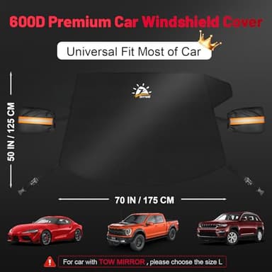 Zettum Car Windshield Cover for Ice and Snow - 600D Windshield Snow Cover with Side Mirror Cover Heavy Duty, Standard Winter Frost Hail Protector for Most Car, Truck, SUV, Van and MPV (70 x 50 Inch) - Image 3