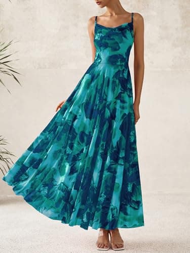 BTFBM Women Summer Floral Maxi Dresses Elegant Spaghetti Strap Dress Printed Party Dress Beach Long Dresses(Floral Lake Blue,Large) - Image 6