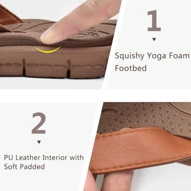 KuaiLu Womens Casual Flip Flops Comfortable Yoga Mat Arch Support Memory Foam Comfort Cushion Summer Beach Pool Slip on Walking Thong Sandals Ladies Orthotic Recovery Plantar Fasciitis Brown Size 8 - Image 5