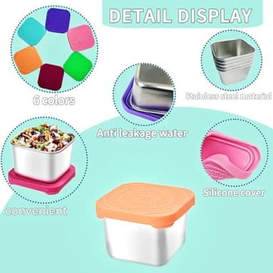 HTEVW 6Pack 6oz Stainless Steel Snack Containers for Kids, Easy Open Leak Proof Metal Toddler Snack Containers with Silicone Lids, Stackable Metal Toddler Lunch Box for Daycare, School and Travel - Image 3
