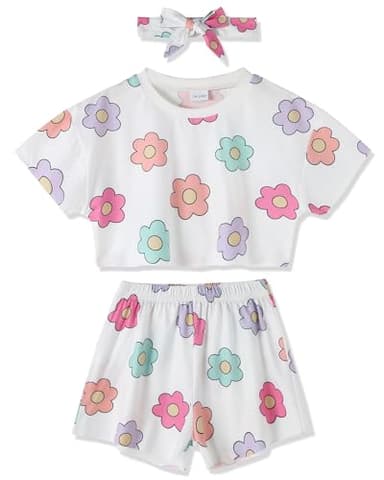 WESIDOM Toddler Girl Clothes Baby Girls Outfits 6M-5T Summer Floral Print Shirt+Shorts+Headband 3pcs Baby Clothing - Image 1