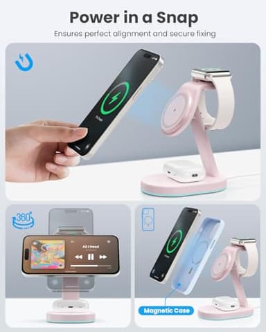 3 in 1 Wireless Charger Charging Station for iPhone,Qi2 Certified 15W Magnetic Charging Stand for Mag-Safe with 30W USB C Adapter&Friendly Night Light for iPhone 16/15/14/13/12,Apple Watch,AirPods - Image 4