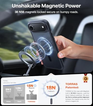 TORRAS for iPhone Air Case, Stronger Magnetic & Thin Fit with MagSafe, Shockproof Slim Case for iPhone 17 Air with Camera Control & Colorful Button, Mil-Grade Drop Tested, Translucent Matte Black - Image 8