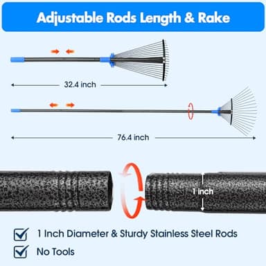 BsBsBest 61" Rake for Leaves with 18 Metal Tines 10-18" Expandable Head Rakes Adjustable Handle for Lawn Leaf Rake Yard Tools for Collecting Leaves, Grass Clippings, Garbage Blue - Image 4