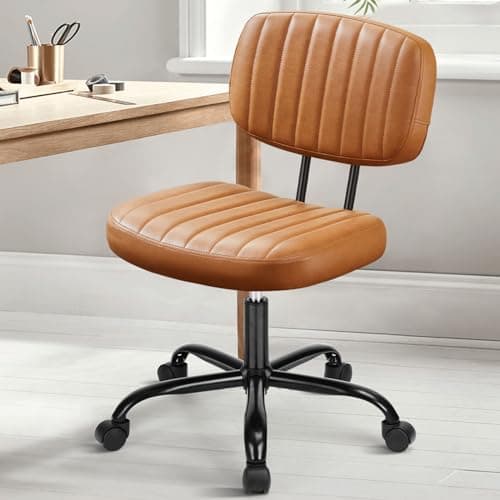 DUMOS Small Armless Home Desk Chair with Low Back Lumbar Support, Height Adjustable PU Leather Computer Task with 360° Swivel Wheels, for Small Space, Kids and Adults, Brown - Image 1