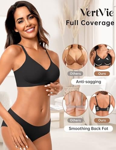 Vertvie Womens Seamless Bra No Underwire Comfort Push Up Bras Buttery Soft Wireless Bralette Full Coverage Sport Everyday Bra(Black,X-Large) - Image 3