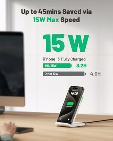 INIU Wireless Charger Station, 15W Fast Qi-Certified Wireless Charging Stand for Official and Home Compatible with iPhone 17 16 15 14 13 12 Pro XS Samsung Galaxy S23 S22 S21 Note 20 Google etc - Image 2