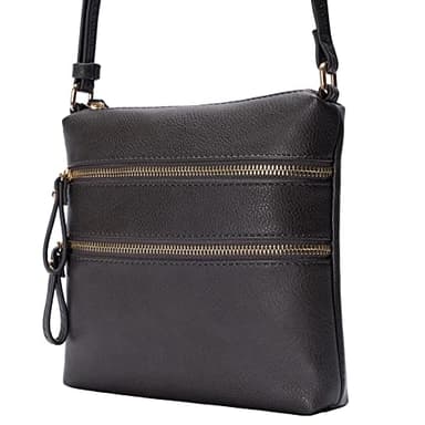 Solene Crossbody Bag Functional Multi Pocket Double Zipper Purse with Adjustable Strap-WU085(Charcoal Grey) - Image 2