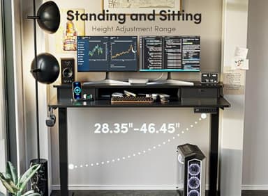 FEZIBO 40 x 24 Inch Height Adjustable Electric Standing Desk with Double Drawer, Computer Desk, Home Office Stand Up Table with 4 Height-Adjustable Feets & 2 Hooks, Black - Image 9