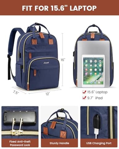 LOVEVOOK Laptop Backpack for Women & Men, Unisex Travel Anti-theft Work College Bag, Business Computer Backpacks Purse, Casual Hiking Daypack with Lock, Fits 15.6 Inch Laptop, Dark Blue - Image 5