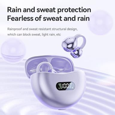 Piluyaa Clip-on Earbuds,Open Ear Earbuds Wireless Bluetooth 5.4, Lightweight Open Ear Headphones with C-Shaped Bridge,Slim Hook,60H Battery,Waterproof,for Glasses Wearers and Workouts (Purple) - Image 3