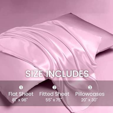 Revdomfly 4 Pcs Full Size Luxury Silky Soft Pink Satin Sheet Set,1 Premium Moisture Wicking Fitted Sheet Fits Up to 16 Inches Deep Pocket + 1 Flat Sheet + 2 Pillowcases(Pink, Full) - Image 5