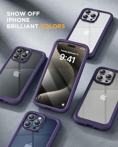 Miracase Glass Series for iPhone 15 Pro Max Case 6.7 Inch, Full-Body Drop Proof Phone Case for iPhone 15 Pro Max with Built-in 9H Tempered Glass Screen Protector + Camera Protector, Purple - Image 6