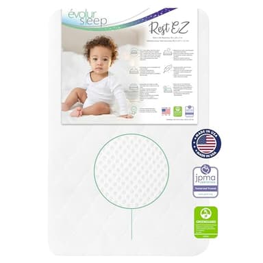 Evolur Rest EZ 2-in-1 Mini Crib Mattress – Dual-Sided Comfort, Water-Resistant White Cover, GREENGUARD Gold & JPMA Certified, Crafted from Recycled Sustainable Materials, Proudly Made in USA - Image 1