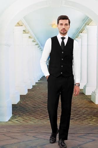 MAGE MALE Mens Suits Slim Fit 3 Piece Tuxedo Suit One Button Solid Prom Wedding Party Blazer Vest Pants Set with Tie Black - Image 4