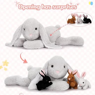 MaoGoLan 4Pcs Large Bunny Stuffed Animal with 3 Babies Inside, 24" Giant Easter Bunny Plush Toys, Soft and Cuddly Gray Stuffed Rabbit Gift for Kids,Girls,Boys,Teens - Image 3