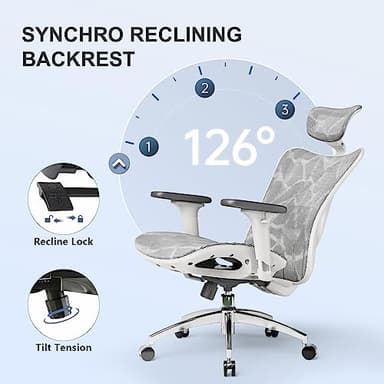 SIHOO M57 Ergonomic Office Chair with 3 Way Armrests Lumbar Support and Adjustable Headrest High Back Tilt Function Light Grey, M57-M114 - Image 6